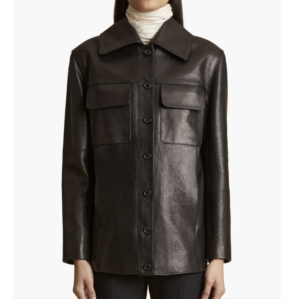 Khaite $3900 Iana Leather Jacket Black Button Coat Size 12 NEW NWT